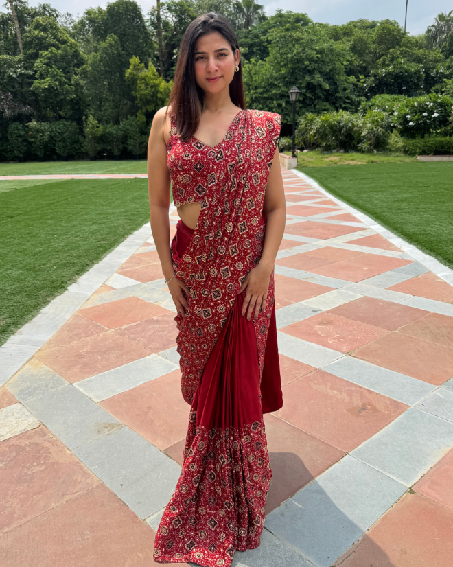 Red Ajrakh Saree