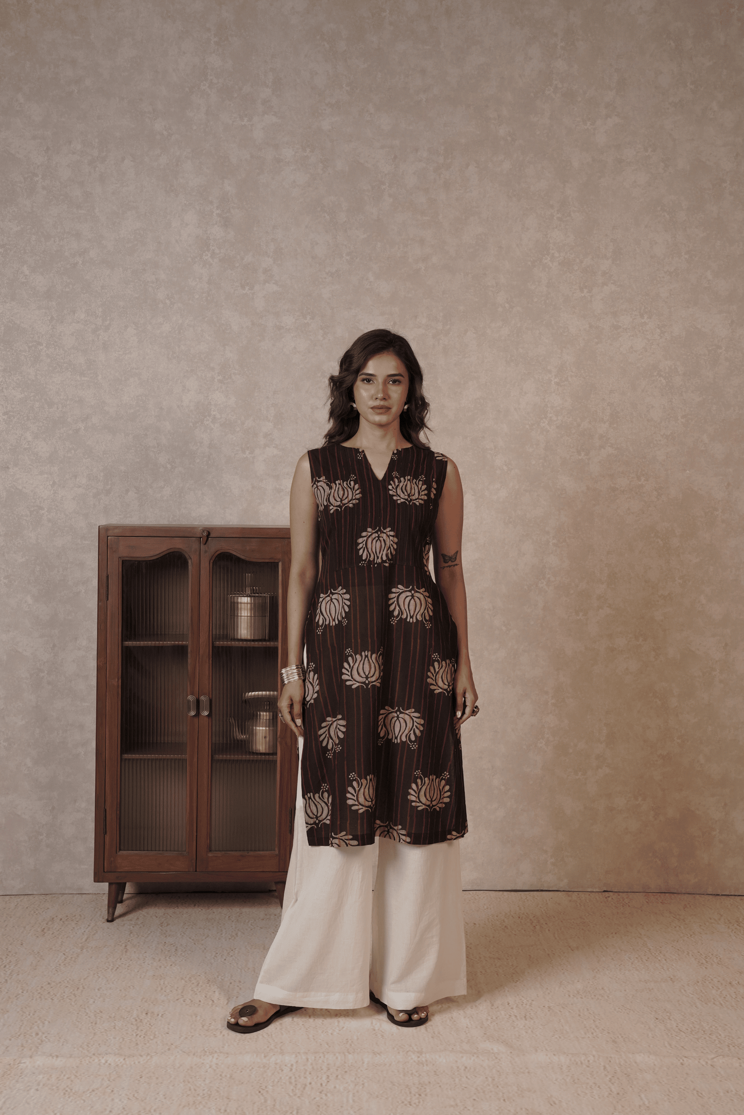 Petal Cascade Ajrakh Cotton Kurta- Plazo