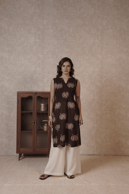 Petal Cascade Ajrakh Cotton Kurta- Plazo