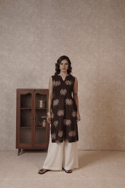 Petal Cascade Ajrakh Cotton Kurta- Plazo