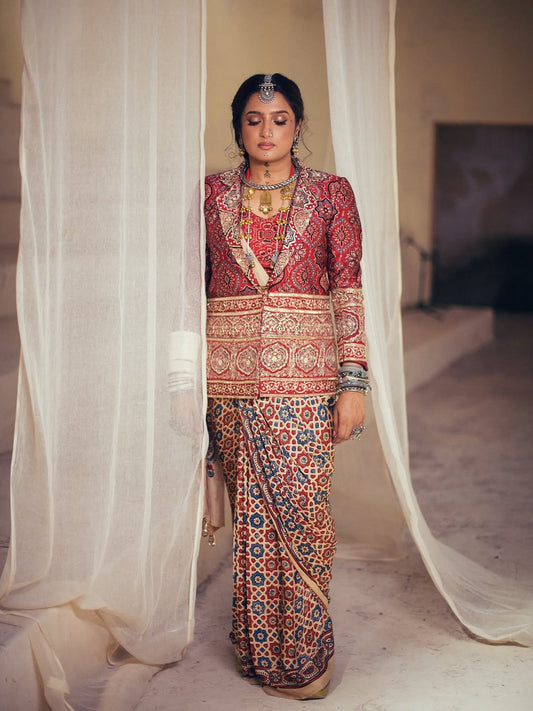 Meetha Khara Blazer + Zenia Saree